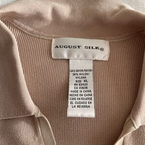August Silk Tan V-Neck Sweater Soft Ribbed Knit